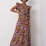 Długa, bordowa sukienka w kwiaty