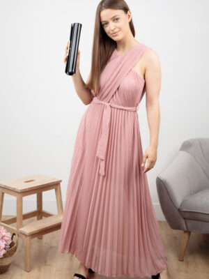 happywoman długa plisowana sukienka brudny róż 1