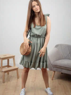 happywoman zielona sukienka z wiązaniem na ramionach 1