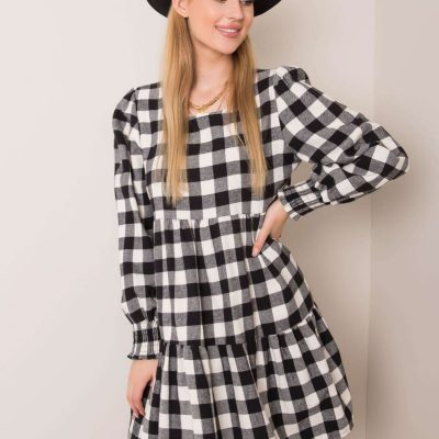 Biało-czarna sukienka flanelowa