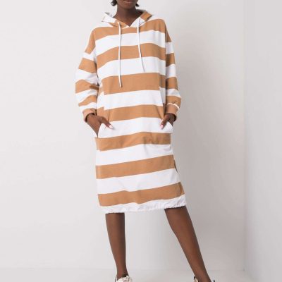 Biało-karmelowa sukienka w paski