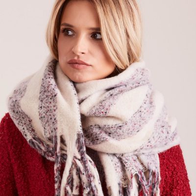 Gruby szal ecru w paski