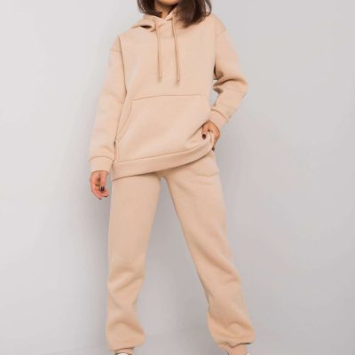 Beżowy komplet dresowy z kapturem