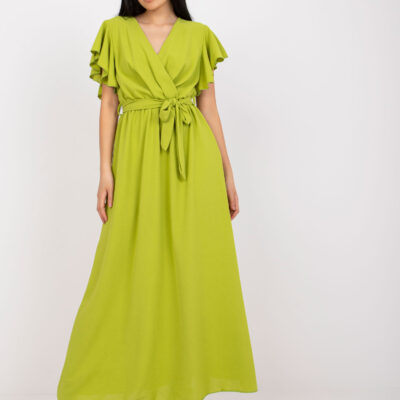 Długa jasnozielona sukienka z paskiem