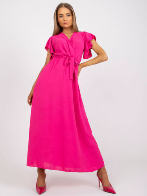happywoman długa różowa sukienka z paskiem 1