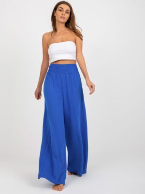 happywoman letnie szerokie spodnie w kolorze kobaltowym 1