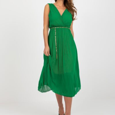Zielona sukienka midi z paskiem