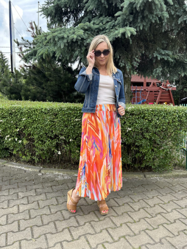 happywoman pomarańczowa plisowana spódnica w printy 1
