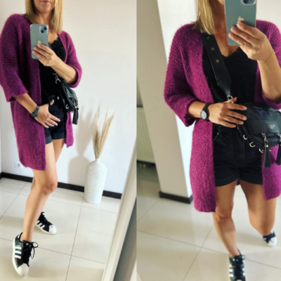 Jesiennie w fioletowym kardiganie