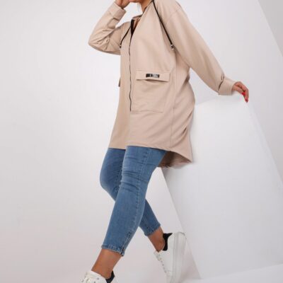 Długa beżowa bluza z kapturem plus size