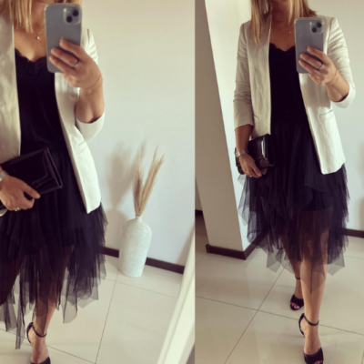Elegancka stylizacja z tiulową spódnicą