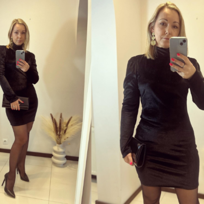 Czarna, welurowa sukienka idealna na każdą imprezę